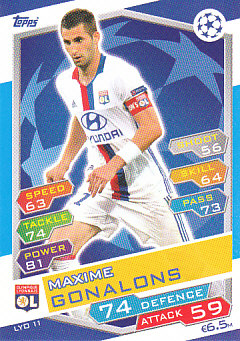 Maxime Gonalons Olympique Lyonnais 2016/17 Topps Match Attax CL #LYO11